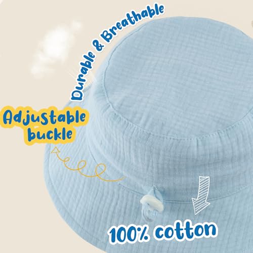 Muslin Baby Sun Hat Sun Protection Baby Toddler Bucket Hats for Boys Girls - color: Denim Blue+ Light Blue, size: 2-4T