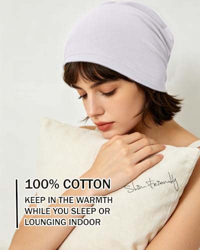 ROYBENS 100% Cotton Thin Slouchy Beanie Hat Women Men Lightweight Chemo Cap - color: 1pcs-white