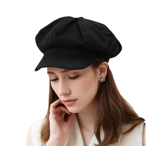 Newsboy Hats for Women -100% Cotton Womens Newsboy Cap Vintage Cabbie Hat - Pageboy Hats for Women Girls Ladies Gift - color: Black