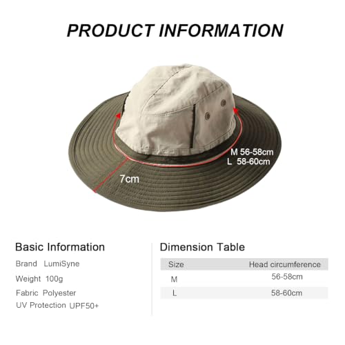 LumiSyne Unisex Two-Tone Bucket Hat Wide Brim Sun Hat UPF 50+ Adjustable Chin Strap Breathable Mesh Packable Boonie Hat - color: Green + Beige, size: Small-Medium