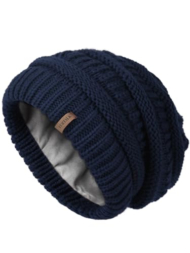 FURTALK Winter Hats for Women Fleece Lined Knit Beanie Hats Slouchy Warm Beanies Ski Skull Cap - color: Navy Blue