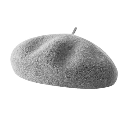 French Beret Hats for Women - Soft Warm Wool Solid Color Beanie Winter Cap - color: Grey