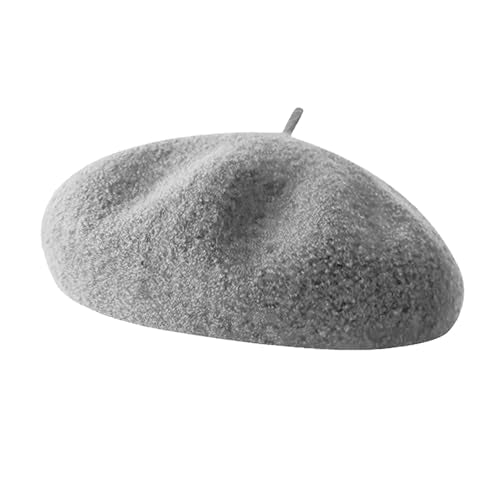 French Beret Hats for Women - Soft Warm Wool Solid Color Beanie Winter Cap - color: Grey