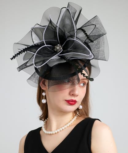 Women Organza Derby Hat Fascinator Tea Party Wedding Church Derby Hat Fascinator Hats Dual-use - color: 02a Black