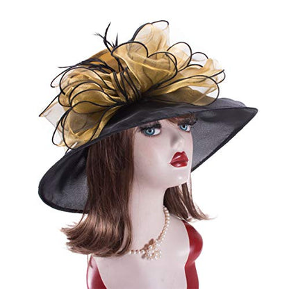 Womens Dressy Wide Brim Church Wedding Wedding Occasion Floral Hats A045 - color: Gold