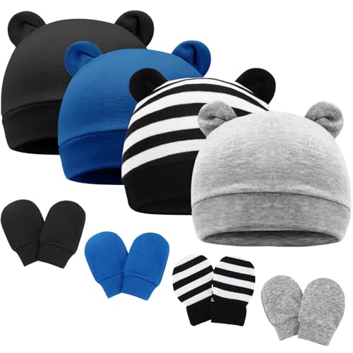 Newborn Baby Hat and Mittens Set Bear Ears Toddler Infant Beanie Caps Newborn Hospital Hat for Baby Boy Girl 0-3 Months - color: Bear Ear J