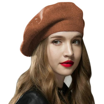 Sumolux Women Beret Hat French Beret Beanie Cap Classic Solid Color - color: Caramel, size: One Size