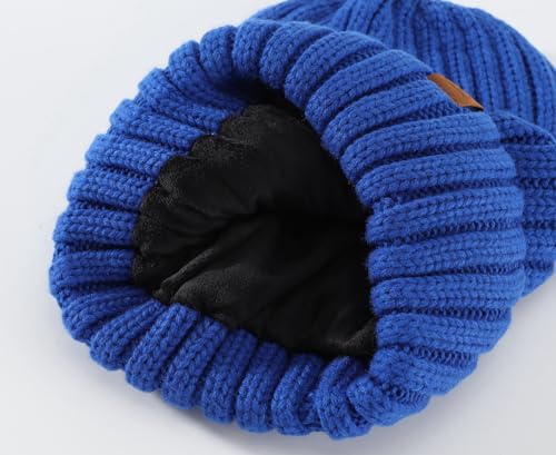 Home Prefer Mens Winter Hat Wool Fleece Lined Knit Beanie Hat Warm Stocking Caps - color: Royal Blue