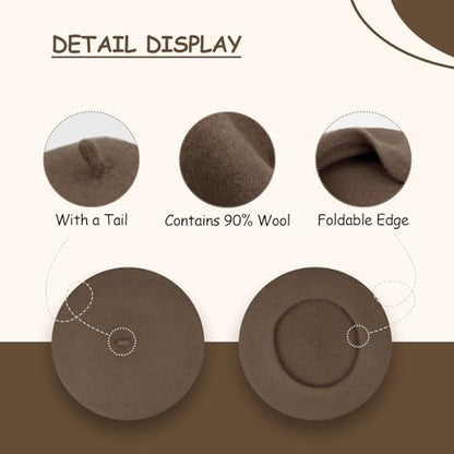 Gllutt Women Wool Beret Hat French Style Solid Color - color: Brown