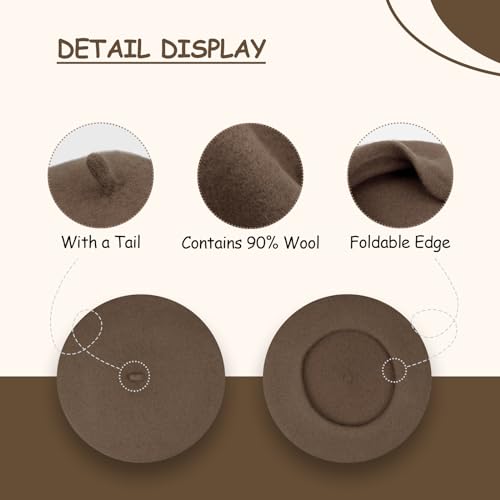 Gllutt Women Wool Beret Hat French Style Solid Color - color: Brown