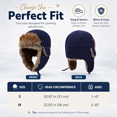 Baby Toddler Winter Trapper Hat Warm Faux Fur Aviator Hat Russian Ushanka Trooper Hunting Ski Hat with Ear Flaps Age 1-8T - color: Navy, size: 1-4T