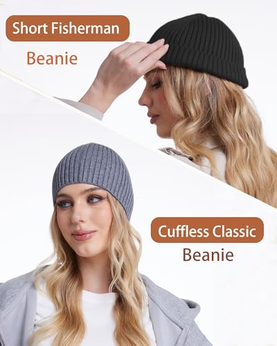 Wool Knit Beanie Hats for Men Women,Cuffless Winter Skull Caps - color: 1-light Grey