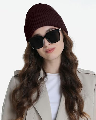 Wool Beanie for Men Women, Seamless Knit Cuffed Warm Winter Hats - color: 1pcs-dark Coffee