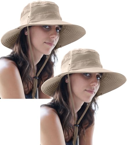 GearTOP Safari Hat for Men Sun Hats for Women UV Protection UPF 50+ Fishing, Gardening, Hiking Hat (22-23 1/2") - color: Khaki Standard 2 Pack