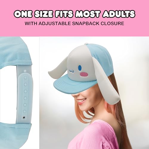 Hello Kitty Baseball Cap, Women's Snapback Hat with Flat Brim and 3D Ribbon and Ears - style: Cinnamoroll