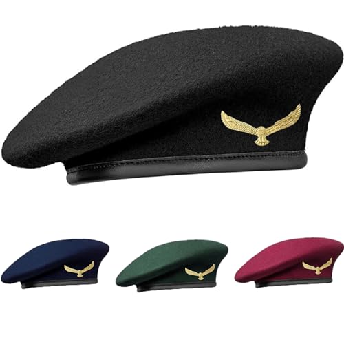 SILAK Traditional Army Style Cap with Metal Eagle Badge – Che Guevara Inspired, Woolen French Beret Hat for Men and Women - color: Black
