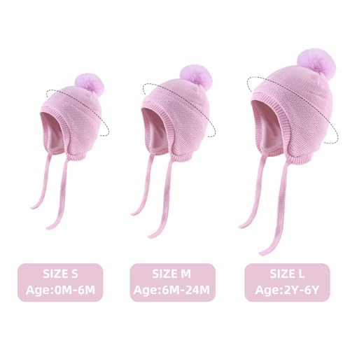 JANGANNSA Basic Winter Baby Boy Beanie Pompom Knit Girl Hat Kid Earflap Cap - color: Magenta Hat, size: 2-5T