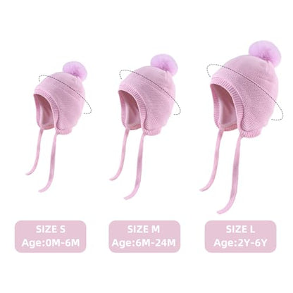 JANGANNSA Basic Winter Baby Boy Beanie Pompom Knit Girl Hat Kid Earflap Cap - color: Magenta Hat, size: 2-5T