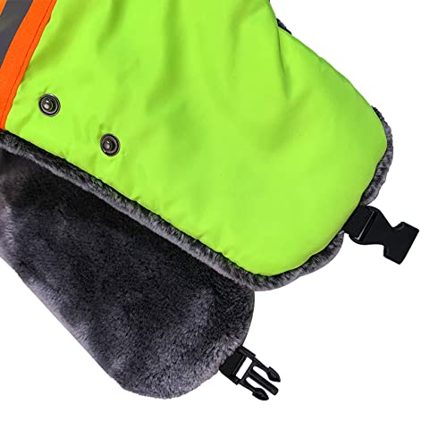 Mens Winter Thermal Trapper Hat Russian Ushanka Ski Hunting Dad Cap Ear Flaps Motorcycle Cycling Mask Women Warm Fur Snow Hat - color: 3-in-1 Green, With Reflective Strip