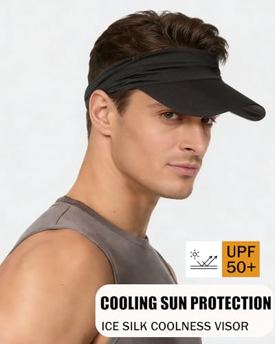 Cooling Sun Stretchy Visor Hat for Men Women,Soft Headband Visors - color: 1-black