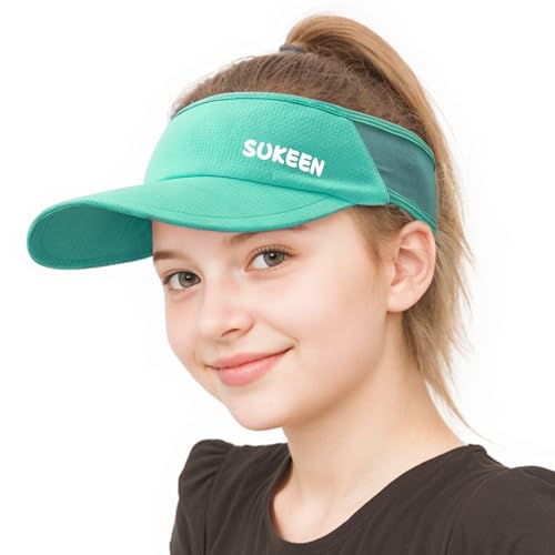 Sukeen Kids Sun Visor Hats for Girls Boys,Lightweight Sports Hat UPF50+ Sun Hat Cooling Headwear Visor for Running Outdoors - color: Lake Blue