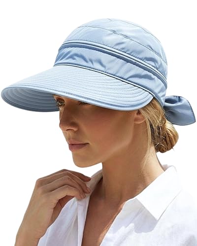 2-in-1 Women’s Sun Visor Sun Hat Zipper Off Ponytail Friendly, Lightweight Quick Dry, Summer UV Protection - color: Light Blue