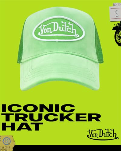 Von Dutch Unisex Velvet Trucker Hat, Curved Bill, Mesh Back, Snapback - color: Bright Green