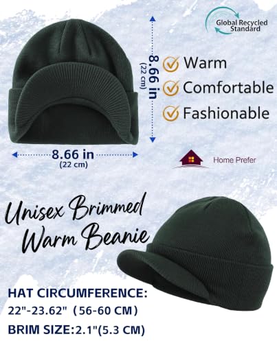 Home Prefer Men's Winter Beanie Hat with Brim Warm Double Knit Cuff Beanie Cap Watch Radar Hat - color: Bottle Green