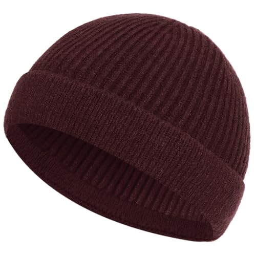 ROYBENS Short Fisherman Beanie for Men Women Wool Knit Warm Winter Hat Swag - color: 1pcs-dark Coffee