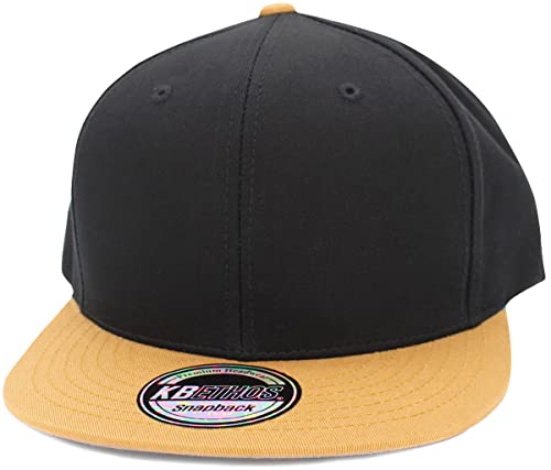 KBETHOS Classic Snapback Hat Blank Cap Underbrim Cotton Wool Blend Flat Visor Adjustable Unisex - color: Black Wheat