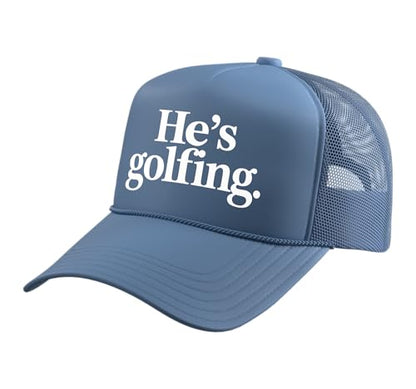 He's Golfing Trucker Hat with Adjustable Mesh Back - color: Light Blue