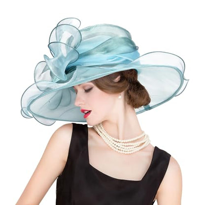 2026 Derby Hats for Women Ladies, Classy Organza Sun Hat, Church Tea Party Wedding Kentucky Fascinator Hat - color: B2967-blue