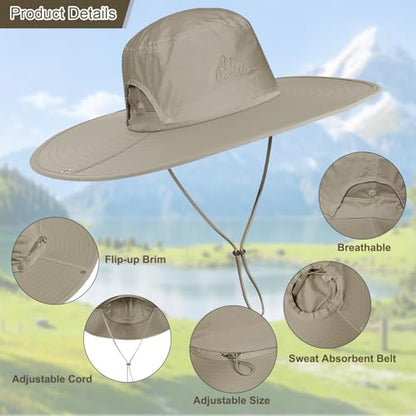 Cooltto L/XL/XXL Wide Brim Sun Hat UPF 50+ UV Protection Boonie Hat - color: Khaki, size: Medium-Large