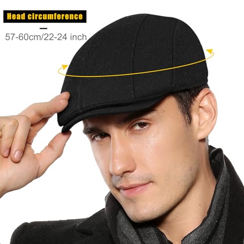 Sumolux Mens Newsboy Cap Winter Beret Hat Cabbie Flat Cap - color: A Black