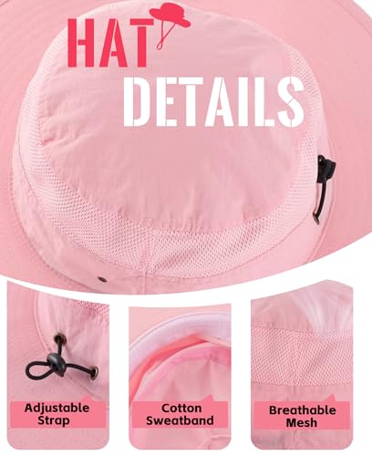 Home Prefer UPF 50+ Men's Sun Hat Wide Brim Bucket Hat UV Protection Hat for Mens Womens Beach Safari Gardening Golf Fishing - color: Pink