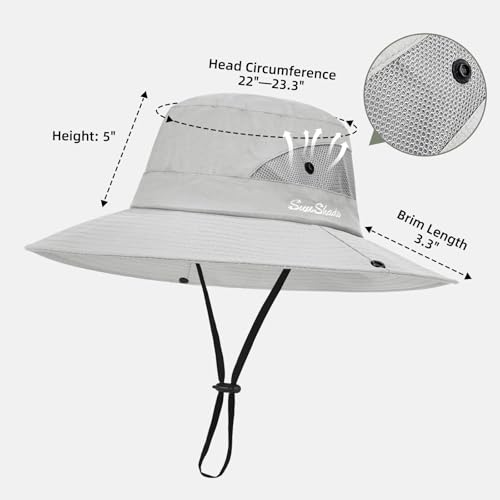 Rosoz Ponytail Sun Bucket Hats for Women UV Protection Foldable Wide Brim - color: 1 Pack-pure Light Grey