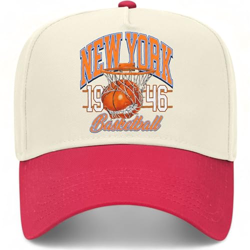 New York Hoops Bite Hat | Premium Adjustable Snapback Baseball Trucker Hats for Men & Women - color: Red/Natural