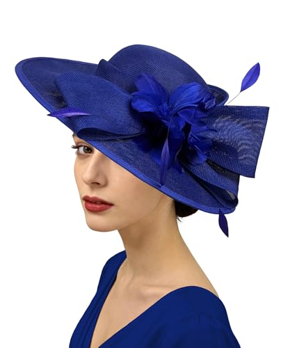 dressfan Vintage Fascinator Hats for Women,20s 50s Linen Flower Hat for Derby/Church/Wedding/Cocktail/Tea Party - color: Royal Blue