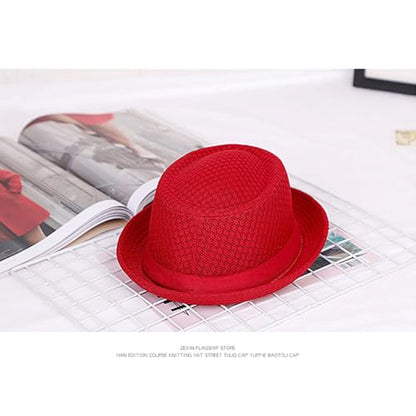 Summer Mesh Pork Pie Hat,Men Women Straw Fedora Cap,Lightweight Bowler Cap - color: White+black+red+blue+grey+khaki