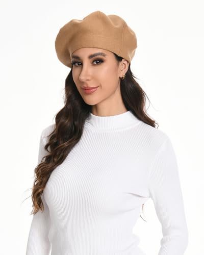 Women's Knitted Beret, French Style Double Layer Winter Autumn Warm and Soft Beanie Hat Cap - color: Z-dark Camel
