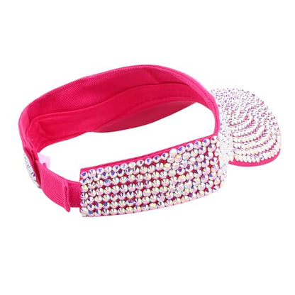 Shiny Rhinestones American Flag Sun Visor Hat Summer Outdoor Open Top Baseball Cap Adjustable Sparkly Party Headwear - color: Rose Red
