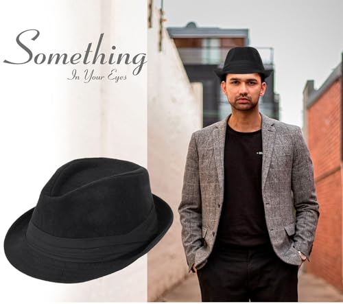 Mens 1920s-Fedora Hat Gangster-Hat Black Short Brim Trilby Cap for Men