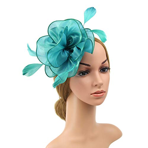 AQOKKA Women Fascinators Hats Flower Fascinators with Headband and Clip Tea Party Headwear for Women and Girls - color: 8.2" Diameter / Green