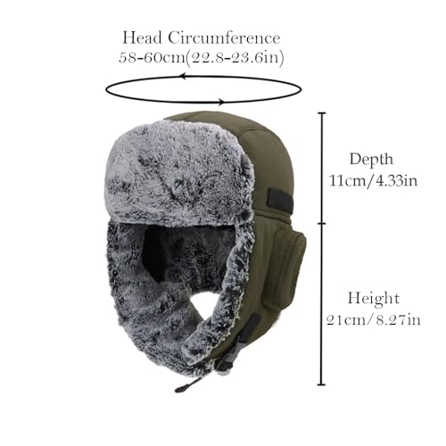 Men Winter Bomber Wool Ear Flap Russian Hat Women Warm Fleece Waterproof Trapper Ushanka Cap Outdoor Ski Hunting Teen - color: Army Green