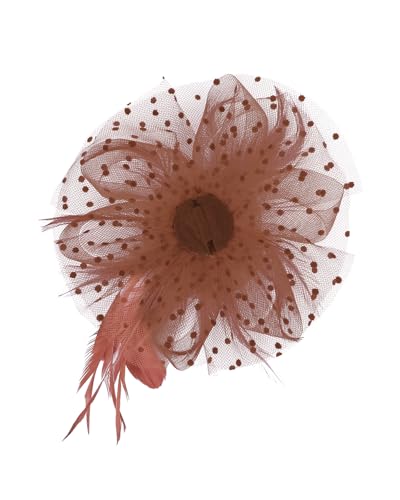 Century Star 2026 Kentucky Hat Derby Fascinator for Women Tea Party Flower Mesh Ribbons Feathers Headband Hair Clips - color: Red Coffee