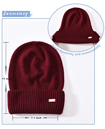 jaxmonoy Slouchy Beanies for Women Winter Lightweight Ladies Knit Hat Cuffed Soft Warm Slouch Beanie Cap - Brown - color: Wine Red
