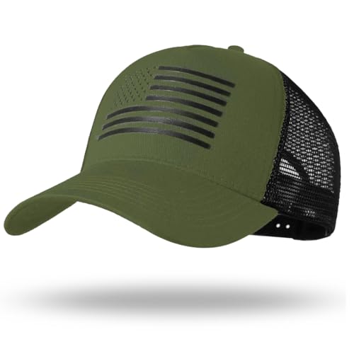 Oversize XXL American Flag Trucker Hat - color: Olive/Black, size: XX-Large