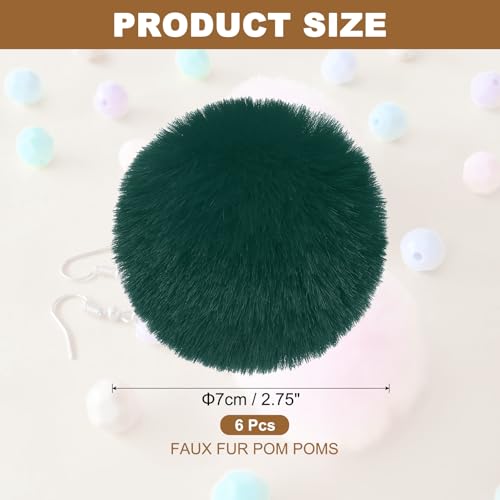 PATIKIL Faux Fur Pom Poms for Hats, 6 Pcs Fluffy Soft Fur Poms Balls with Elastic Loop for Keychain Knitting Hats DIY Scarves Gloves Bag Christmas, Black Green - color: Black Green