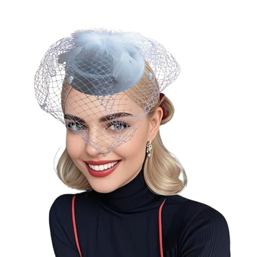Fascinator Hats for Women Tea Party Veil Feather Fancy Pillbox Hat 20s 50s - color: White