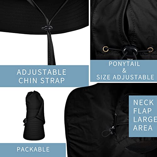 Sun Hat for Men Women with Neck Flap,UPF 50+ UV Protection Fishing Hat - color: 1pack-black